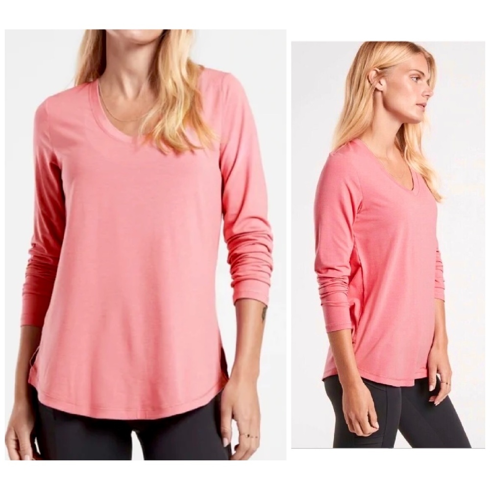 NWT Athleta Essential V-Neck Top, Pink Antique Rose